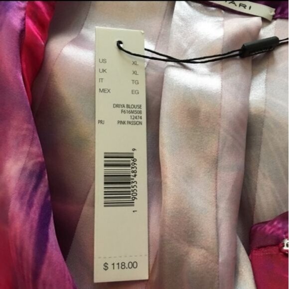 T Tahari Womens blouse Driya Pink Satin Printed Workwear Size XL snap button new - Picture 4 of 16